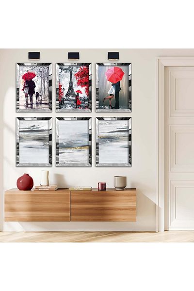 Zevahir Mobilya Dekorasyon Turnul Eiffel și set de pictură MDF cu șase cărămizi cu cadru din plexiglas cu oglindă argintie
