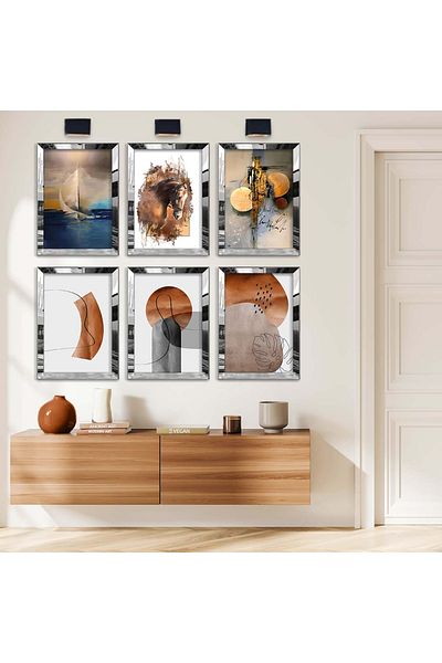 Zevahir Mobilya Dekorasyon Set de pictură MDF cu cadru din plexiglas cu oglindă argintie, desen modern și model geometric