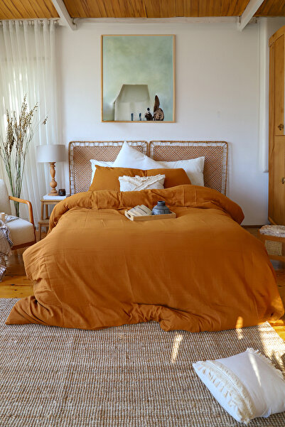 vivamaison Çift Kişilik 2 Kat Müslin Nevresim Takımı, % 100 Pamuk Soft Kumaş 200x220 cm Koyu Kiremit