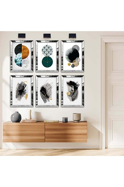Zevahir Mobilya Dekorasyon Set de pictură MDF cu cadru din plexiglas cu oglindă argintie, desen geometric și tema abstractă