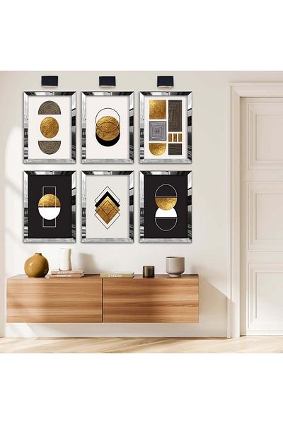 Zevahir Mobilya Dekorasyon Set de masă MDF cu cadru din plexiglas cu oglindă aurie
