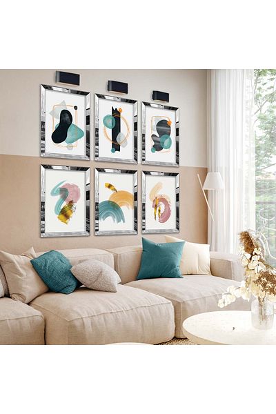 Zevahir Mobilya Dekorasyon SET DE 6 PIECE DE TABLĂ MDF CU BORDURI PLEXI DE DESEN ABSTRACT ȘI TEMĂ MODERNĂ