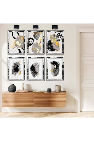Zevahir Mobilya Dekorasyon Set de pictură MDF cu șase teme moderne, cu cadru din plexiglas cu oglindă argintie