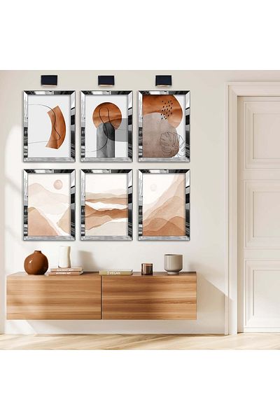 Zevahir Mobilya Dekorasyon Set de pictură MDF cu cadru din plexiglas cu oglindă argintie, desen geometric și șase teme naturale