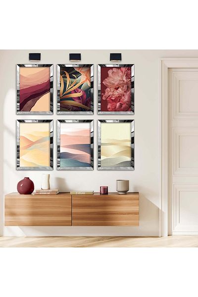 Zevahir Mobilya Dekorasyon Set de pictură MDF cu șase subteme moderne, cu cadru din plexiglas cu oglindă argintie