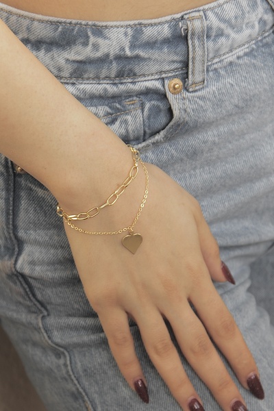 takıtarzım سوار نسائي ذهبي على شكل قلب مكون من قطعتين