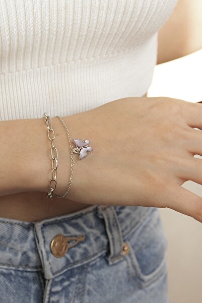 takıtarzım Lilac mother-of-pearl butterfly silver bracelet