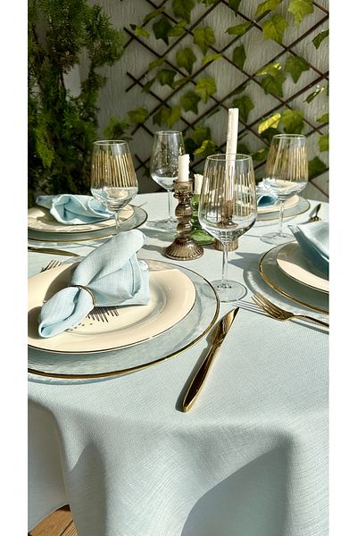 Decamor home Τραπεζομάντηλο με λινό υφή Cloud Blue στρογγυλό