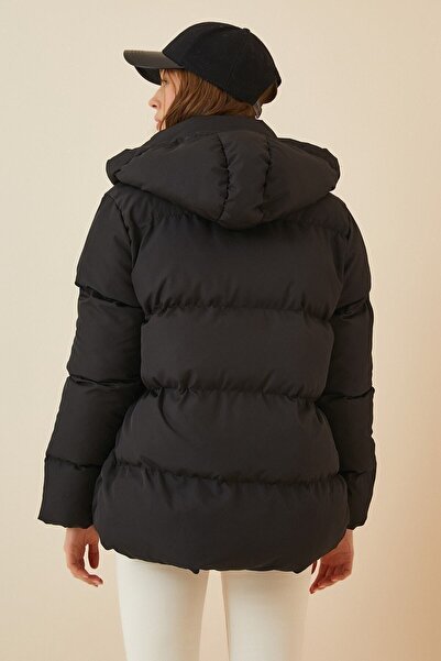 ZF BUTİK Γυναικείο παλτό με μαύρη κουκούλα Oversize