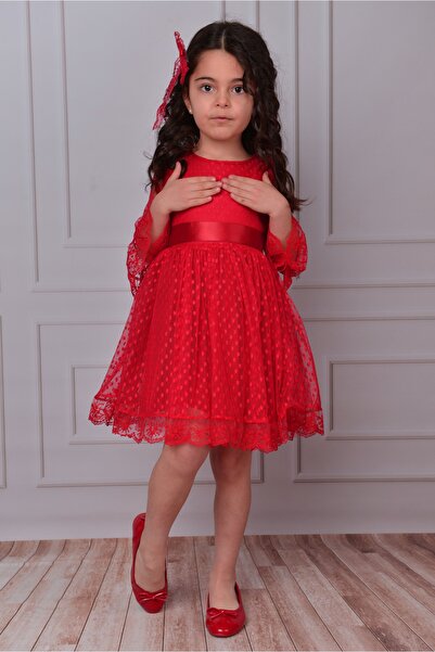 Sevimlice Kids Kız Çocuk Elbise Kız Çocuk Tokalı Elbise Kız Elbise Tül Dantel Elbise