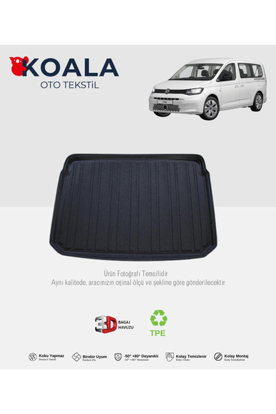 KoalaOtoTekstil Volkswagen Caddy Koltuklu Van (2021 ve Sonrası) 3d Bagaj Havuzu