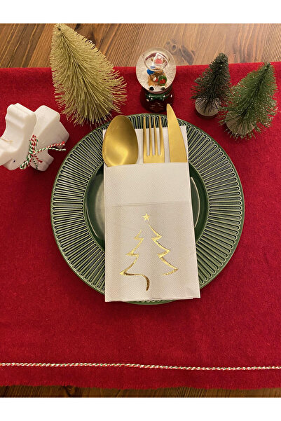 kidspartim Gold Gilded Christmas Pine Tree Patterned 12-Piece White Paper Nap...