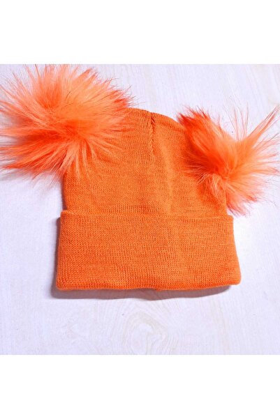 ÇEÇEN HOME Сладка зимна детска плетена шапка с двоен помпон