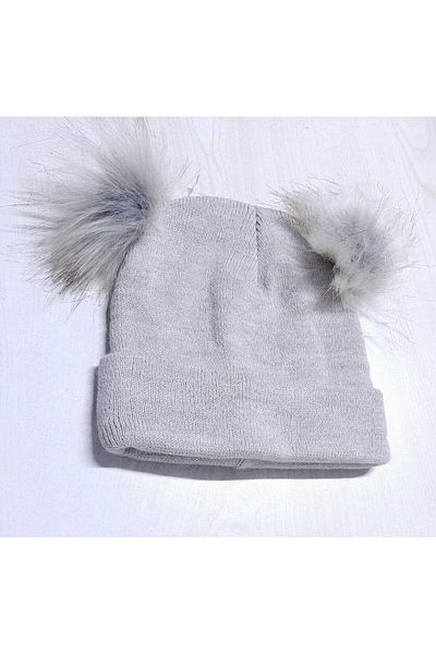 ÇEÇEN HOME Cute Winter Baby Kids Double Pompom Knitwear Beanie