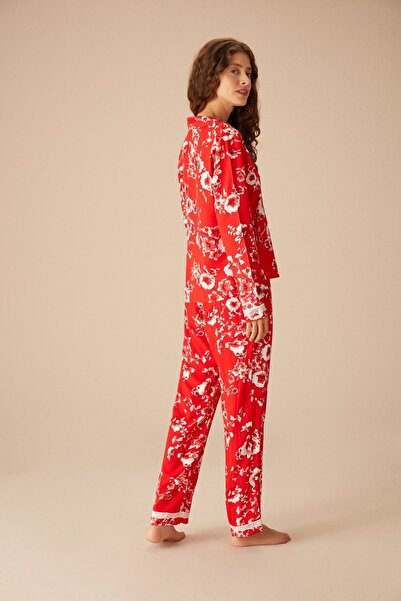 SUWEN Bloom Maskülen Pijama Takımı - Kırmızı Baskılı
