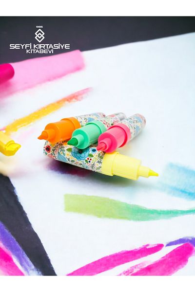 SEYFİKİRTASİYE 4 COLOR PHOSPHORIZER MARKING PEN FLOWER PATTERNED PRINTED SURFACE