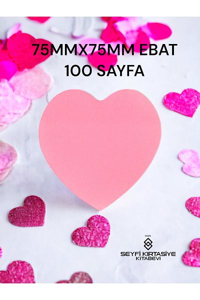 SEYFİKİRTASİYE 7.5X7.5 CM SIZE HEART SHAPED ADHESIVE PAPER 100 LEAVES POST-IT NOTE PAPER
