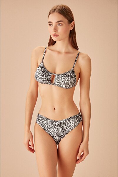SUWEN Kare Bandeau Desenli Bikini Üst
