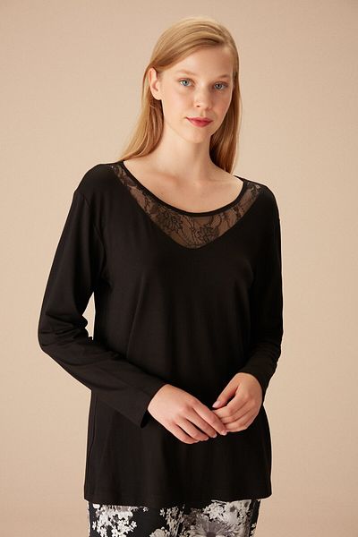 SUWEN Set pijama trandafir negru