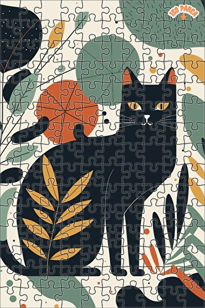 Teona Ahşap Sanatsal Kedi Dekoratif Çift Katlı Çerçeveli Asılabilir Ahşap Puz...