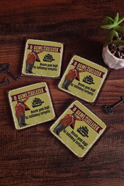 Teona Ahşap Kare Ahşap Bardak Altlığı 6'lı O Gemi gelecek Leyla ile mecnun Re...