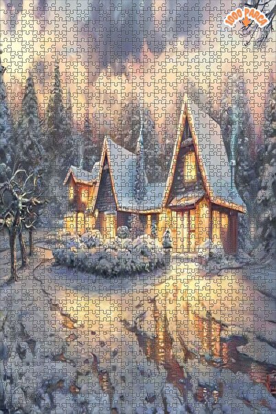 Teona Ahşap Yağlı Boya Görünümlü Kış Manzarası Çift Katlı Çerçeveli Asılabili...