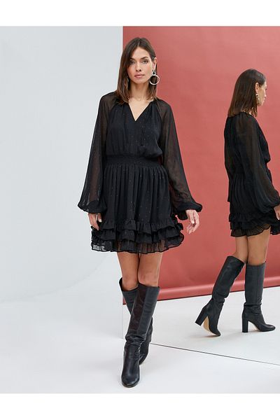 Koton Chiffon Dress Balloon Sleeve Ruffle V-Neck Gipelli
