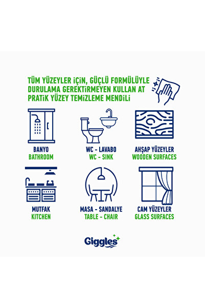 giggles Pratik Yüzey Temizleme Mendili 3 Paket 150 Adet