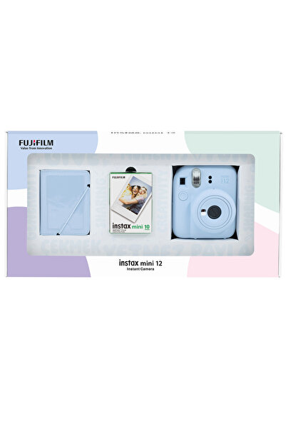 Fujifilm Instax mini 12 Mavi Fotoğraf Makinesi 10'lu Film ve 28'li Mini Albüm Bundle Box