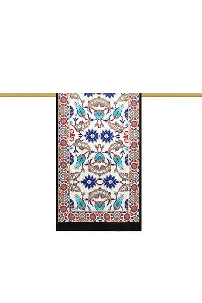 Bursa İpek Black Cream Ephesus Pattern Silk Scarf
