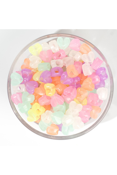 yfhobi 25 gram - 9 mm Karışık Renk Fosforlu Kalp Plastik Boncuk ( 25 gram - 90-95 Adet Arası )