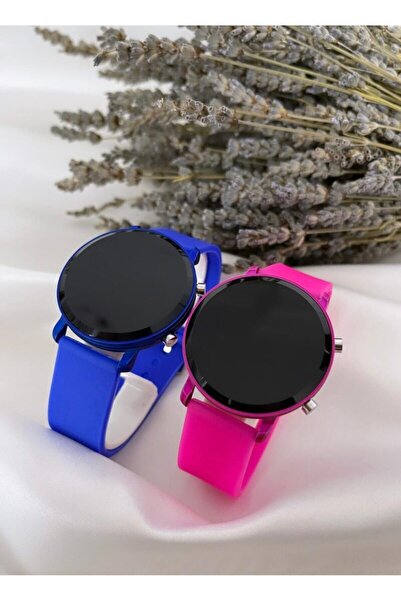 Has Digital Button Led Navy Blue Fuchsia Double Clock