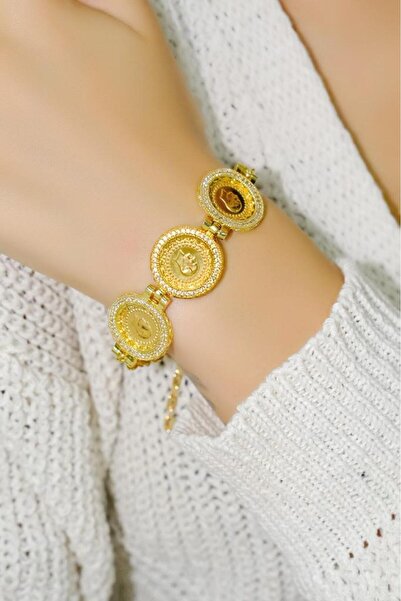 aytekgold 8 Ayar Pullu Çeyrekli 3lü Bileklik