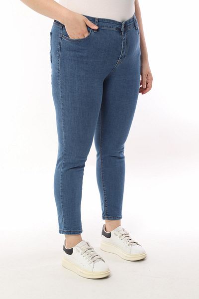 FİHA /4023-JEANS BATTAL PLAT DE DAMA - ALBASTRU
