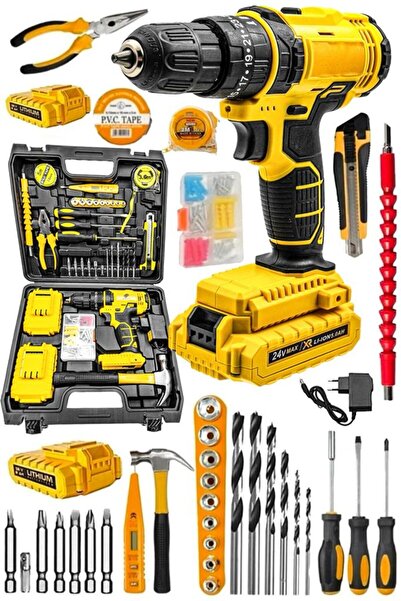 MOONSHOP Pro Seri Tork Darbeli Lion Akülü Vidalama Matkap 100 Parça Set Ve Ça...