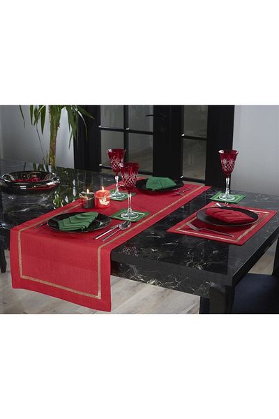 caka home design New Year's 2-Piece American Service Iris Embroidered Linen Effect (Special Red Series)