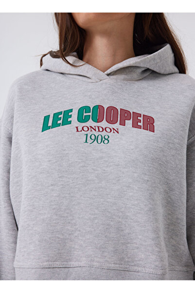 Lee Cooper Hooded Collar Gray Melange Women's Sweatshirt 241 Lcf 241008   Zaye Gray Melange