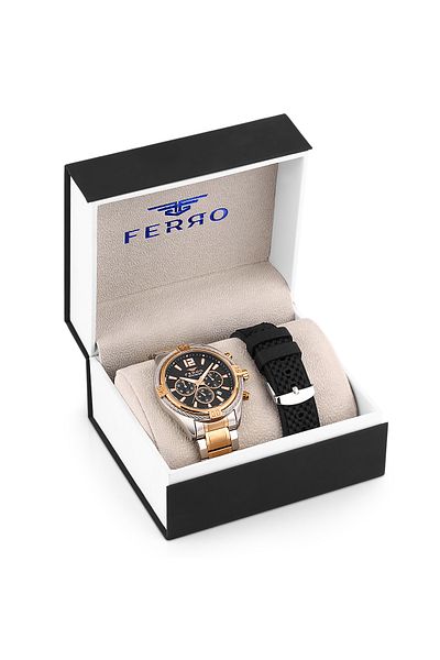 FERRO Rose and Silver Silicone Cord Men's Wrist Watch FM31248S-E2
