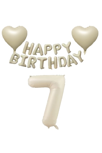 Generic Brand Beige Color Happy Birthday Set Heart and Number Foil Balloon Se...