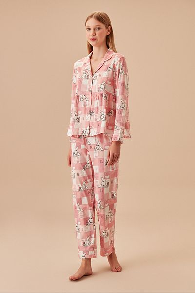 SUWEN Σετ ανδρικής πιτζάμας PINK Bunny