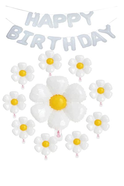 BEST PARTİ DOĞUM GÜNÜ PARTİ SÜSLERİ Happy Birthday Daisy Themed Foil Balloon Set