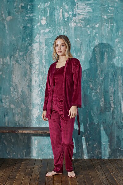 Vuntal BUTİK KADİFE 3'LÜ TKM ALT ÇİZGİLİ