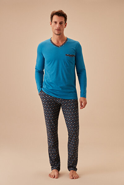 SUWEN مجموعة بيجامة رجالية باستر