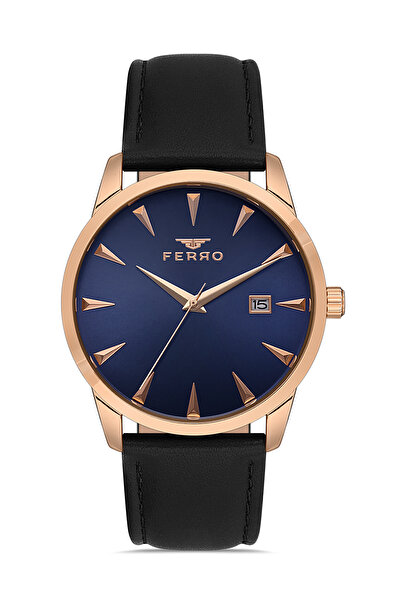 FERRO F11368B-R3 Quartz Deri Siyah Lacivert Kadran 41 mm Erkek Kol Saati