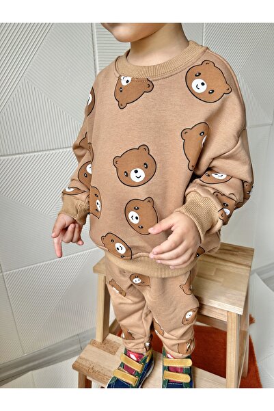 Ladin Store Yeni Sezon Unisex Çocuk Ayıcık Baskılı Alt-Üst Takım