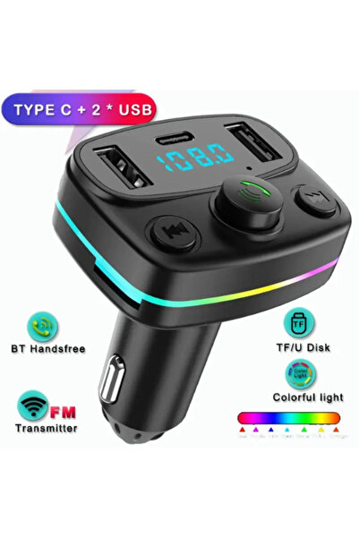 OWWOTECH Fm Transmitter 5.0 Led Işıklı Bluetooth Araç Kiti Usb Mp3 Sd Kart Çakmaklık Girişli Oto Müzik Çalar