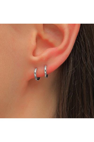 Heppii 8 mm Surgical Steel Hoop Earrings Silver Coloured