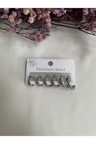 LİN Tarnish Stainless Steel Set of 6 Earrings