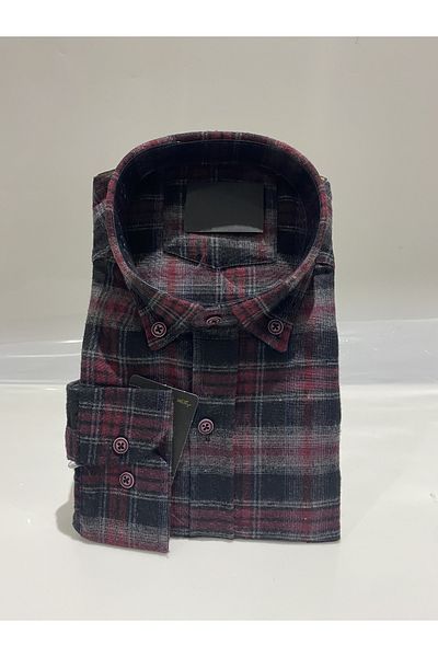 BURSPA Comfortable Cut Striped Checked Winter Men's Dad Shirt