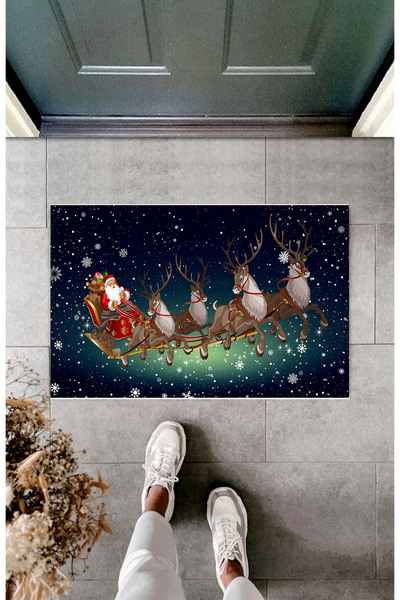 Hayal Dekoratif Ψηφιακό τυπωμένο χαλάκι μπάνιου με χριστουγεννιάτικο θέμα με φιγούρα έλκηθρου Άγιου Βασίλη μπλε πράσινο χρώμα 50x70